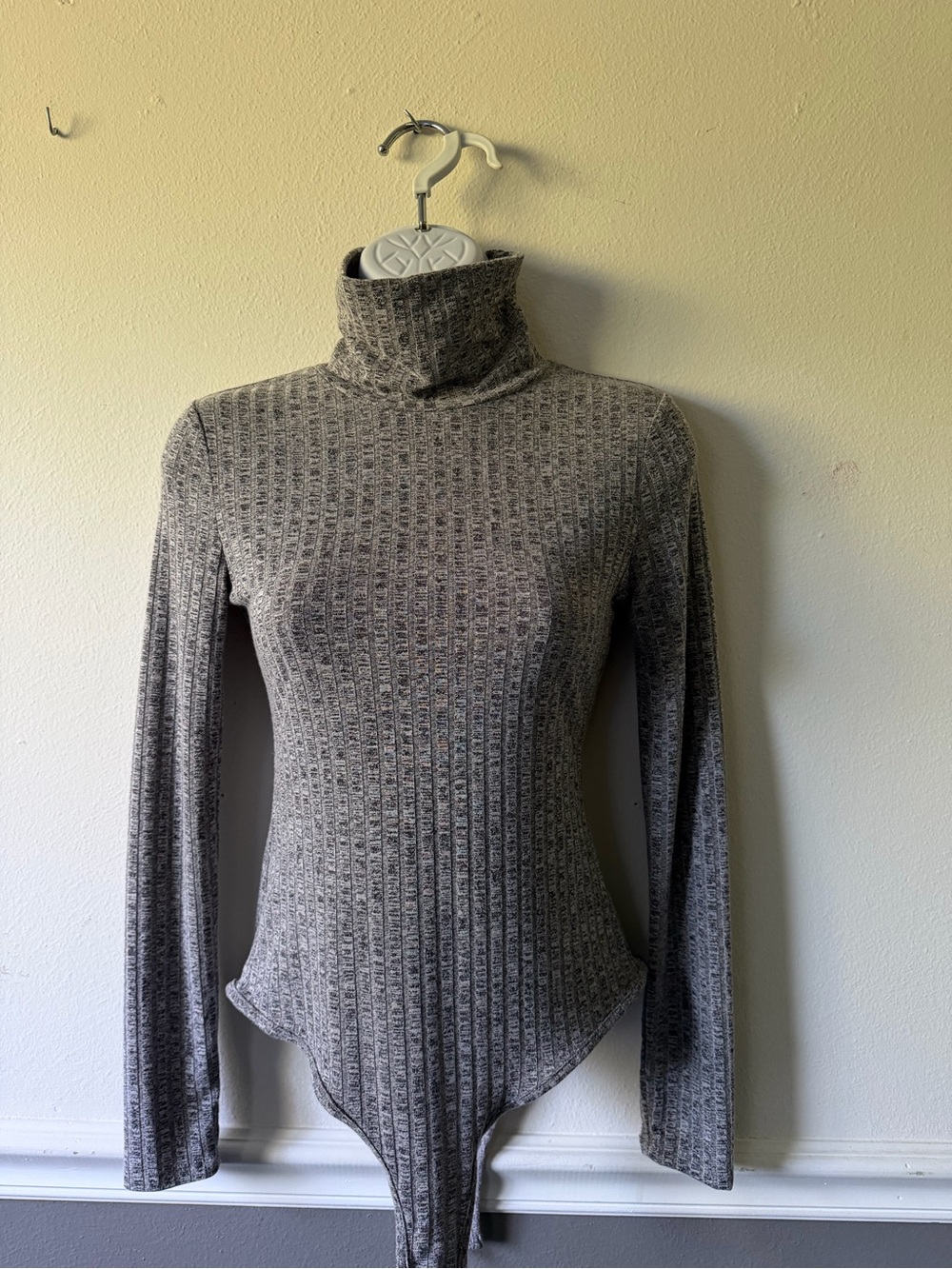 SHEIN Grey Ribbed Turtleneck Bodysuit